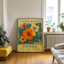 Hawaii State Flower Art Print, Hawaiian Hibiscus 1960s Wall Art, Neutral Botanical Pastel Artwork, Hawaii Flower Market Decor, C31-47