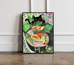 Henri Matisse Gold Fish with black cat Poster, Henri Matisse Wall art, Matisse Exhibition print, Birthday Gift, Famous painting with cat 1372037079
