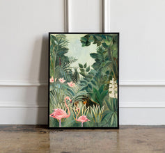 Henri Rousseau The Equatorial Jungle Print with Flamingo, Jungle tropical poster, Tropical wall art, Henri Rousseau poster, Wall Decor 1441908530