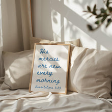 His Mercies Are New Every Morning, Christian Wall Art, Coastal Granddaughter Prints, Blue Wall Art, Trendy Apartment Decor, Bible Verse Art 1797435647
