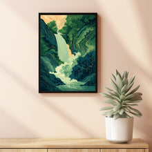 Hokusai Poster Print Ukiyo-e Japanese Waterfall Art Print Blue Green Japanese Home Decor