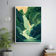 Hokusai Poster Print Ukiyo-e Japanese Waterfall Art Print Blue Green Japanese Home Decor