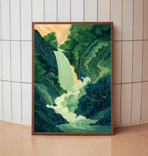 Hokusai Poster Print Ukiyo-e Japanese Waterfall Art Print Blue Green Japanese Home Decor