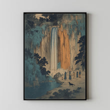 Hokusai Ukiyo-e Blue Orange Japanese Waterfall Wall Art Landscape Poster Print
