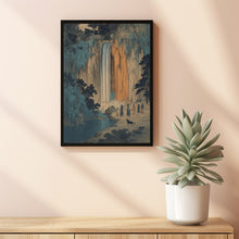 Hokusai Ukiyo-e Blue Orange Japanese Waterfall Wall Art Landscape Poster Print