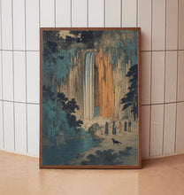Hokusai Ukiyo-e Blue Orange Japanese Waterfall Wall Art Landscape Poster Print
