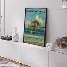 Huntington Beach Pier Poster, California Wall Art, Southern California Print, Surfboard Wall Art, Beach House Decor, US Open of Surfing