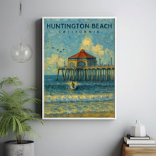 Huntington Beach Pier Poster, California Wall Art, Southern California Print, Surfboard Wall Art, Beach House Decor, US Open of Surfing