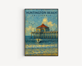 Huntington Beach Pier Poster, California Wall Art, Southern California Print, Surfboard Wall Art, Beach House Decor, US Open of Surfing