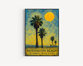 Huntington Beach Poster Print, Huntington Beach Travel Poster, Huntington Beach Van Gogh Style Wall Art, California, United States