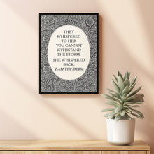 I am the Storm Quote  Minimalist Wall Art with Vintage Style Black and White Floral Art, William Morris, Women Empowerment