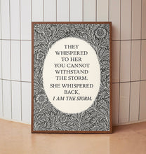 I am the Storm Quote  Minimalist Wall Art with Vintage Style Black and White Floral Art, William Morris, Women Empowerment