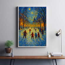 Ice Skating Children under Winter Lights - Festive Holiday Wall Art, Cozy Winter Scene