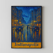 Indianapolis USA Anime Style Van Gogh style Rainy Cityscape Art, Urban Illustration, Street Scene, Modern Print, Wall Decor