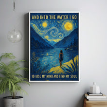 Into The Water I Go Print, Vintage Retro Style Relaxing Poster, Mountains Lake Art, Wild Swimming Travel Gift, Spiritual, Mind Soul Nature (2)