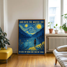 Into The Water I Go Print, Vintage Retro Style Relaxing Poster, Mountains Lake Art, Wild Swimming Travel Gift, Spiritual, Mind Soul Nature (2)