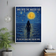 Into The Water I Go Print, Vintage Retro Style Relaxing Poster, Ocean Lover Art, Swimming Travel Gift, Spiritual Art, Sun, Mind Soul Print