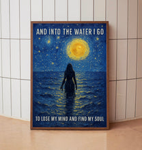 Into The Water I Go Print, Vintage Retro Style Relaxing Poster, Ocean Lover Art, Swimming Travel Gift, Spiritual Art, Sun, Mind Soul Print