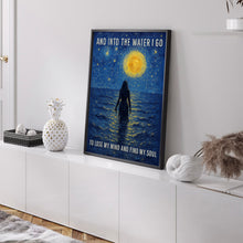 Into The Water I Go Print, Vintage Retro Style Relaxing Poster, Ocean Lover Art, Swimming Travel Gift, Spiritual Art, Sun, Mind Soul Print