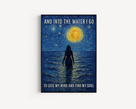 Into The Water I Go Print, Vintage Retro Style Relaxing Poster, Ocean Lover Art, Swimming Travel Gift, Spiritual Art, Sun, Mind Soul Print
