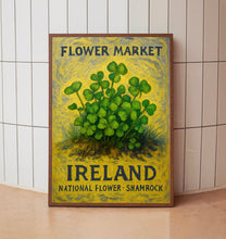 Ireland National Flower Art Print, Shamrock Wall Art, Neutral Botanical Pastel 1960_s Artwork, Ireland Flower Market Decor, C31-373