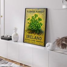 Ireland National Flower Art Print, Shamrock Wall Art, Neutral Botanical Pastel 1960_s Artwork, Ireland Flower Market Decor, C31-373