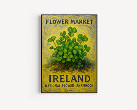 Ireland National Flower Art Print, Shamrock Wall Art, Neutral Botanical Pastel 1960_s Artwork, Ireland Flower Market Decor, C31-373