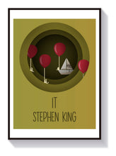 It Book Cover, Stephen King, Poster, Wall Art, Horror Literature, American Novel, Classic Horror, Clown in derry, Look at the paper boat 1729317998