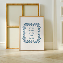 It Is Well With My Soul Print Blue Botanical Christian Wall Art (Digital Download) 1842042107