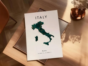 Italy Map PRINTED Poster  Green and Gold  Europe  Wall Art Print  Home Decor  Geography Map Gift  Wallpaper 4371230331