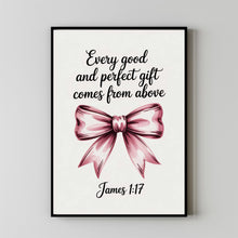 James 1 17 Coquette Bow Print, Christian Wall Art, Pink Bow Bible Verse Poster