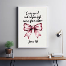 James 1 17 Coquette Bow Print, Christian Wall Art, Pink Bow Bible Verse Poster