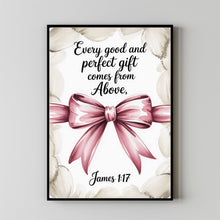 James 1 17 Coquette Bow Print, Christian Wall Art, Pink Bow Bible Verse Poster1