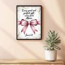 James 1 17 Coquette Bow Print, Christian Wall Art, Pink Bow Bible Verse Poster1