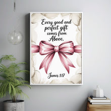James 1 17 Coquette Bow Print, Christian Wall Art, Pink Bow Bible Verse Poster1