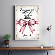 James 1 17 Coquette Bow Print, Christian Wall Art, Pink Bow Bible Verse Poster1