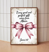James 1 17 Coquette Bow Print, Christian Wall Art, Pink Bow Bible Verse Poster1