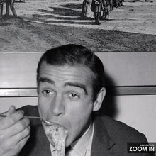 James Bond Eating Spaghetti Print, Sean Connery Black and White Wall Art, Vintage Print, Photography Prints, Museum Quality Photo Print 1606605390