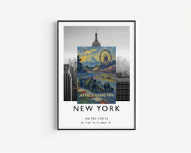 Japanese Grand Prix Poster – Iconic Formula 1 Racing at Suzuka with Mount Fuji and Ferris Whee