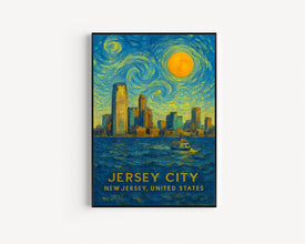 Jersey City Poster Print, Jersey City Travel Poster, Jersey City Van Gogh Style Wall Art, Jersey City, New Jersey, United States