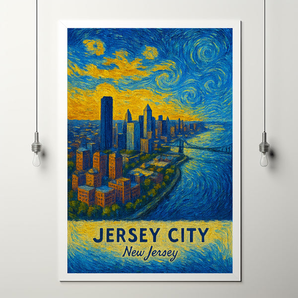 Jersey City Travel Print Wall Art, Jersey City - New Jersey City Print, Jersey City Travel Gift, Jersey City City PosterVan Gogh style 1