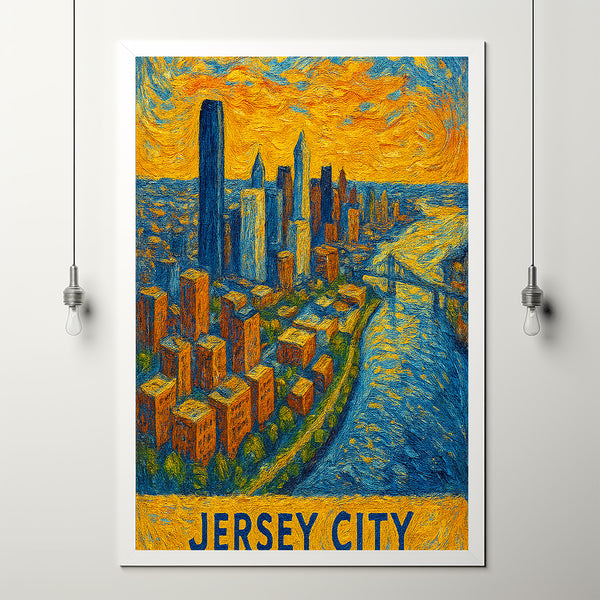 Jersey City Travel Print Wall Art, Jersey City - New Jersey City Print, Jersey City Travel Gift, Jersey City City PosterVan Gogh style