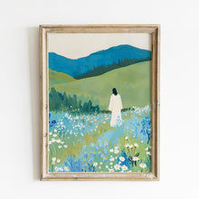 Jesus in Wildflower Field Art Print Christian Pastoral Landscape (Digital Download) 1842060869