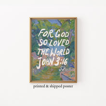 John 316 Watercolor Print, Christian Wall Art, Bible Verse Wall Art, Printed & Shipped Poster, Modern Christian Art, Trendy Wall Art 1867796358