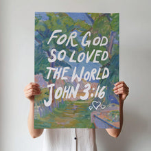 John 316 Watercolor Print, Christian Wall Art, Bible Verse Wall Art, Printed & Shipped Poster, Modern Christian Art, Trendy Wall Art 1867796358