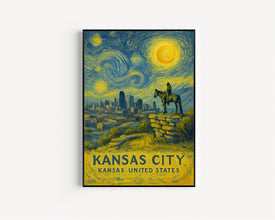 Kansas City Poster Print, Kansas City Travel Poster, Kansas City Van Gogh Style Wall Art, Kansas City, Kansas, United States