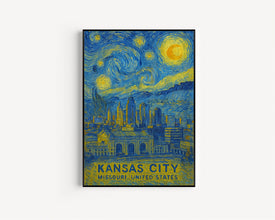 Kansas City Poster Print, Kansas City Travel Poster, Kansas City Van Gogh Style Wall Art, Kansas City, Missouri, United States