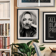 Kate Moss Print, Moustache Finger, Fashion Poster, Black and White Wall Art, Vintage Print, Photography Prints, Museum Quality Print 1606605602