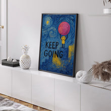 Keep Going Fun Playful Colourful Print, Trendy Retro Aesthetic Bright Motivational Phrase, Doodle Illustration, Sunshine, Pink Yellow Art