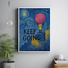 Keep Going Fun Playful Colourful Print, Trendy Retro Aesthetic Bright Motivational Phrase, Doodle Illustration, Sunshine, Pink Yellow Art